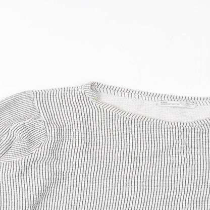 Zara Womens Grey Polyester Cropped T-Shirt Size M Crew Neck