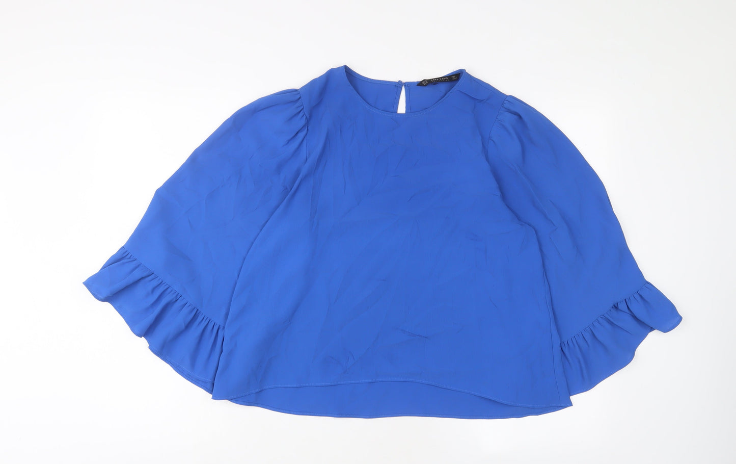 Zara Womens Blue Polyester Basic Blouse Size M Crew Neck