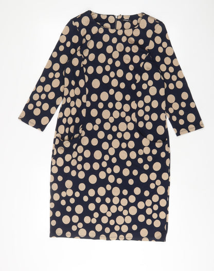 Additional front view of Roman women’s blue polka dot polyester sheath, size UK 10, boat neck zip