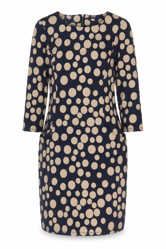 Roman Womens Blue Polka Dot Polyester Sheath Size 10 Boat Neck Zip