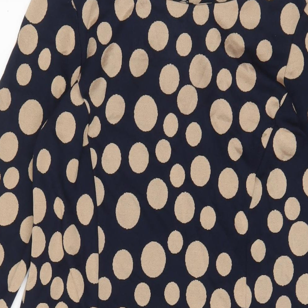 Roman Womens Blue Polka Dot Polyester Sheath Size 10 Boat Neck Zip
