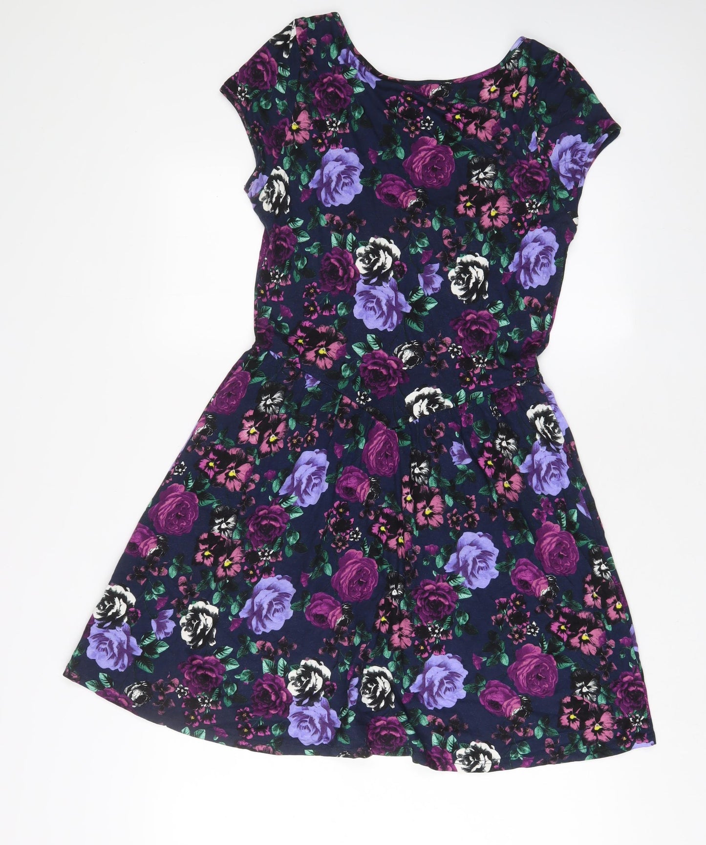 ASOS Womens Purple Floral Viscose A-Line Size 12 V-Neck Zip