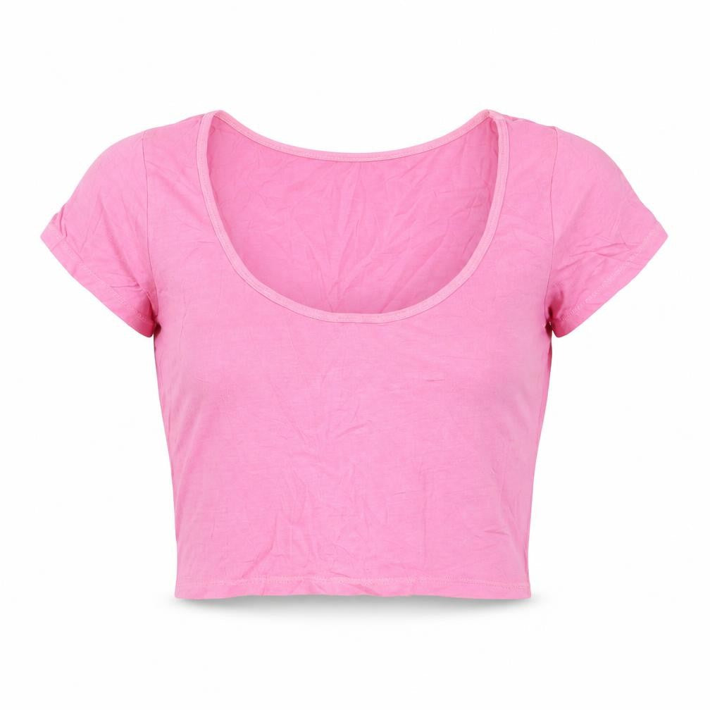 New Look Womens Pink Cotton Cropped T-Shirt Size 6 Crew Neck