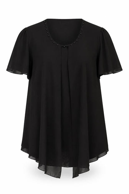 Rupali Womens Brown Polyester Sheath Size 2XL Scoop Neck Pullover - Beaded