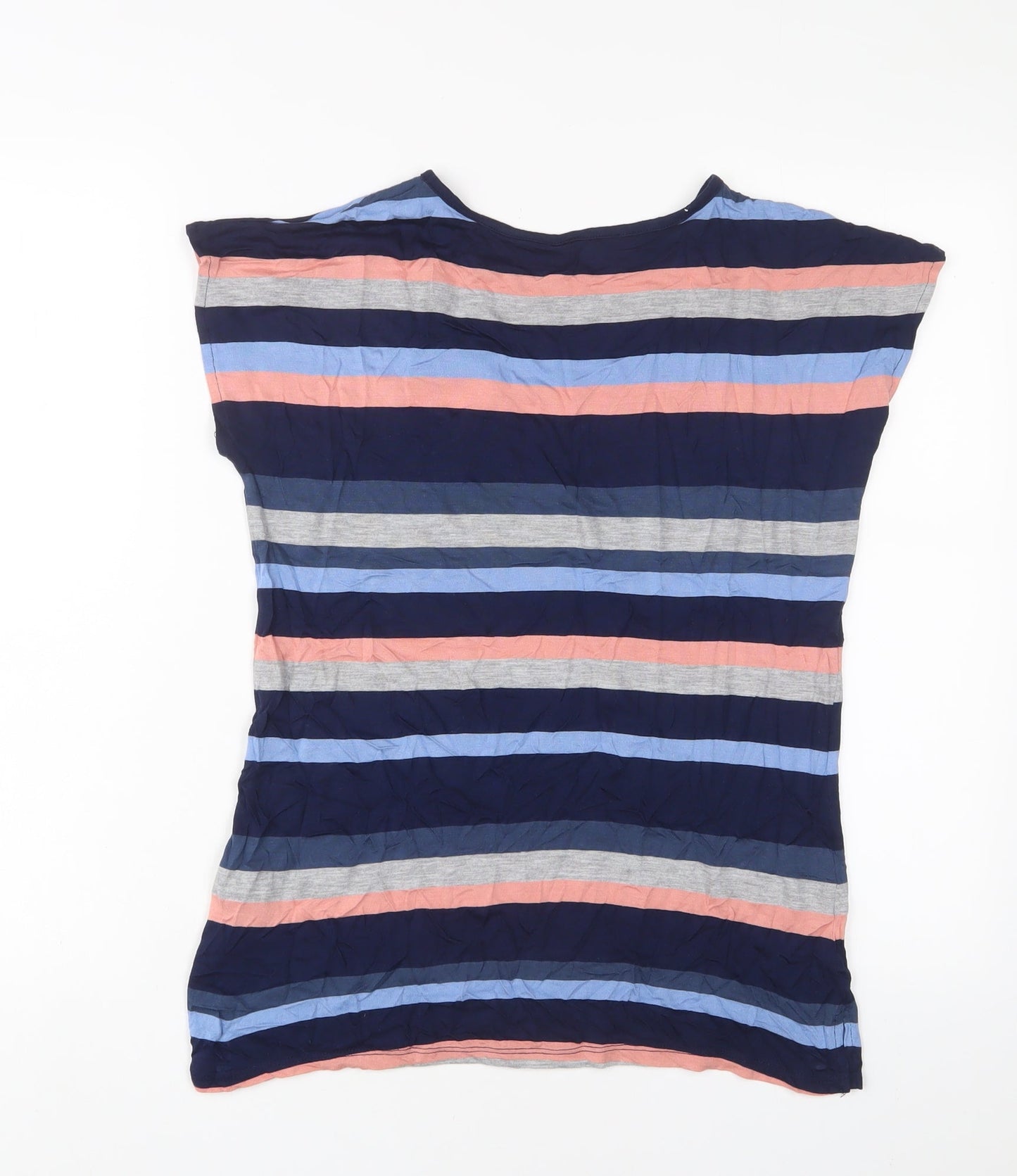 Oasis Womens Multicoloured Striped Viscose Basic T-Shirt Size XS Crew Neck - Embroidered, Hearts