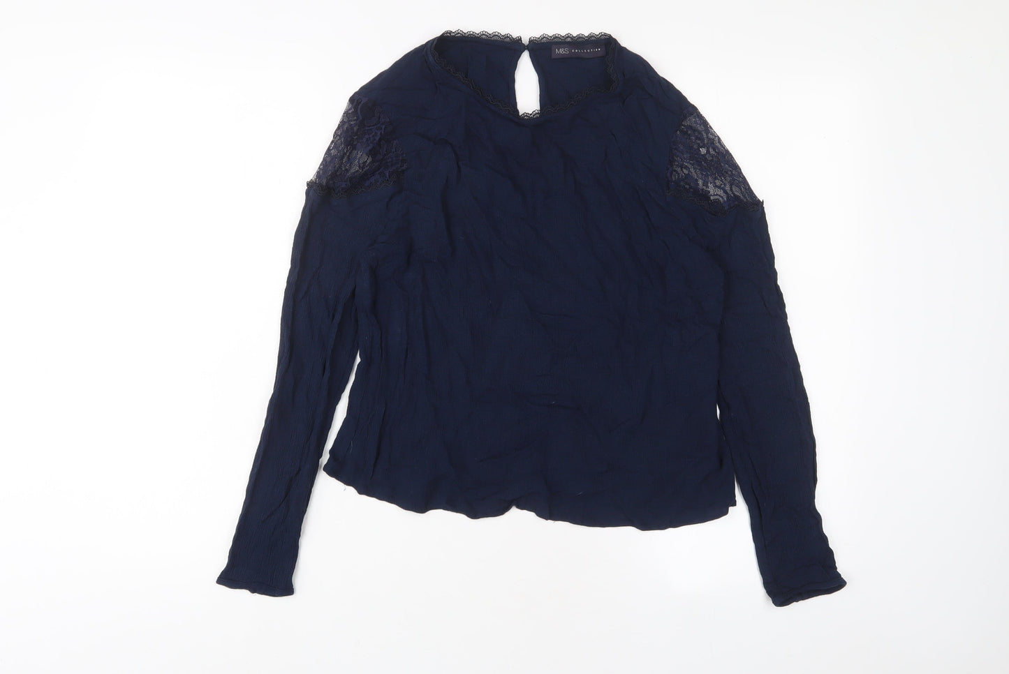 Marks and Spencer Womens Blue Viscose Basic Blouse Size 16 Crew Neck
