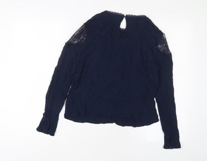 Marks & Spencer Womens Blue Viscose Basic Blouse Size 16 Crew Neck
