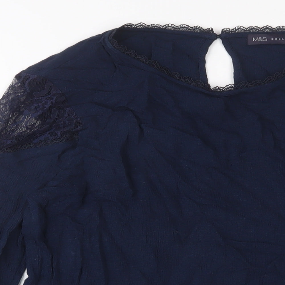 Marks and Spencer Womens Blue Viscose Basic Blouse Size 16 Crew Neck