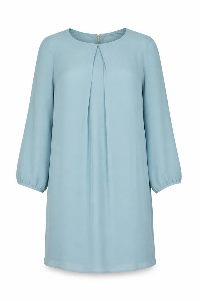 H&M Womens Blue Polyester Sheath Size 12 Boat Neck Zip - Pleated