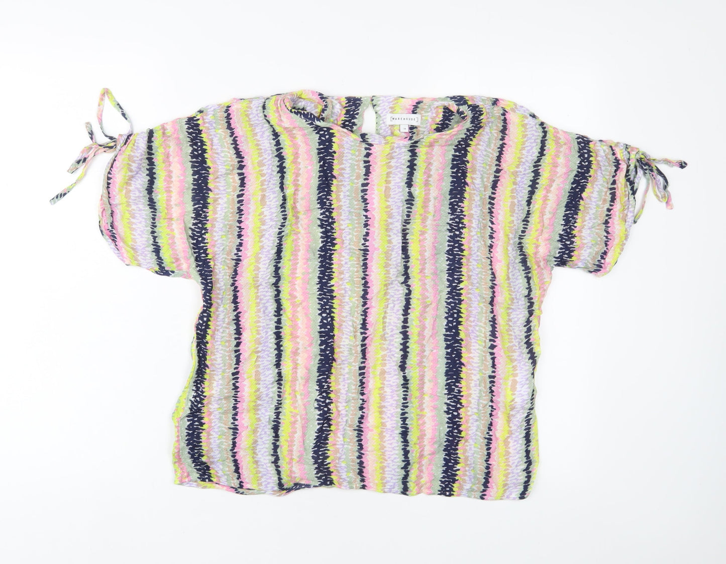 Warehouse Womens Multicoloured Striped Viscose Basic T-Shirt Size 10 Crew Neck