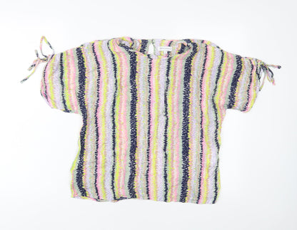 Warehouse Womens Multicoloured Striped Viscose Basic T-Shirt Size 10 Crew Neck