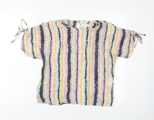 Warehouse Womens Multicoloured Striped Viscose Basic T-Shirt Size 10 Crew Neck