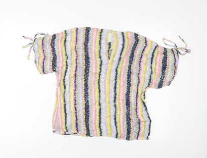 Warehouse Womens Multicoloured Striped Viscose Basic T-Shirt Size 10 Crew Neck