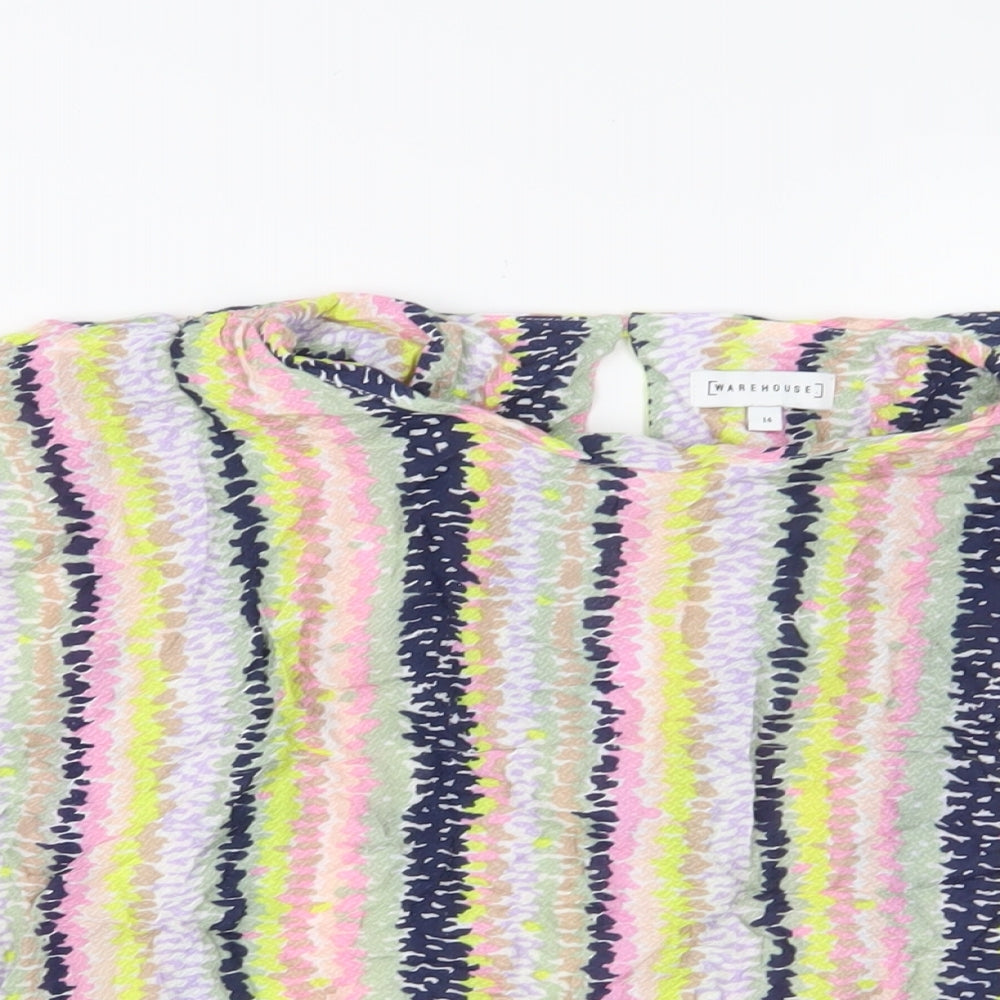 Warehouse Womens Multicoloured Striped Viscose Basic T-Shirt Size 10 Crew Neck