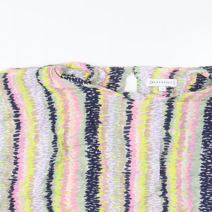 Warehouse Womens Multicoloured Striped Viscose Basic T-Shirt Size 10 Crew Neck