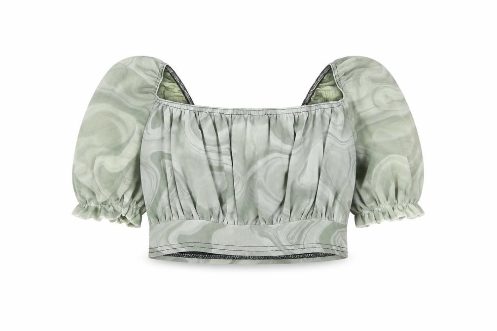 I SAW IT FIRST Womens Green Polyester Cropped Blouse Size 10 Square Neck