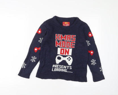 Ridge & Co Boys Blue Crew Neck Acrylic Pullover Jumper Size 8-9 Years Pullover