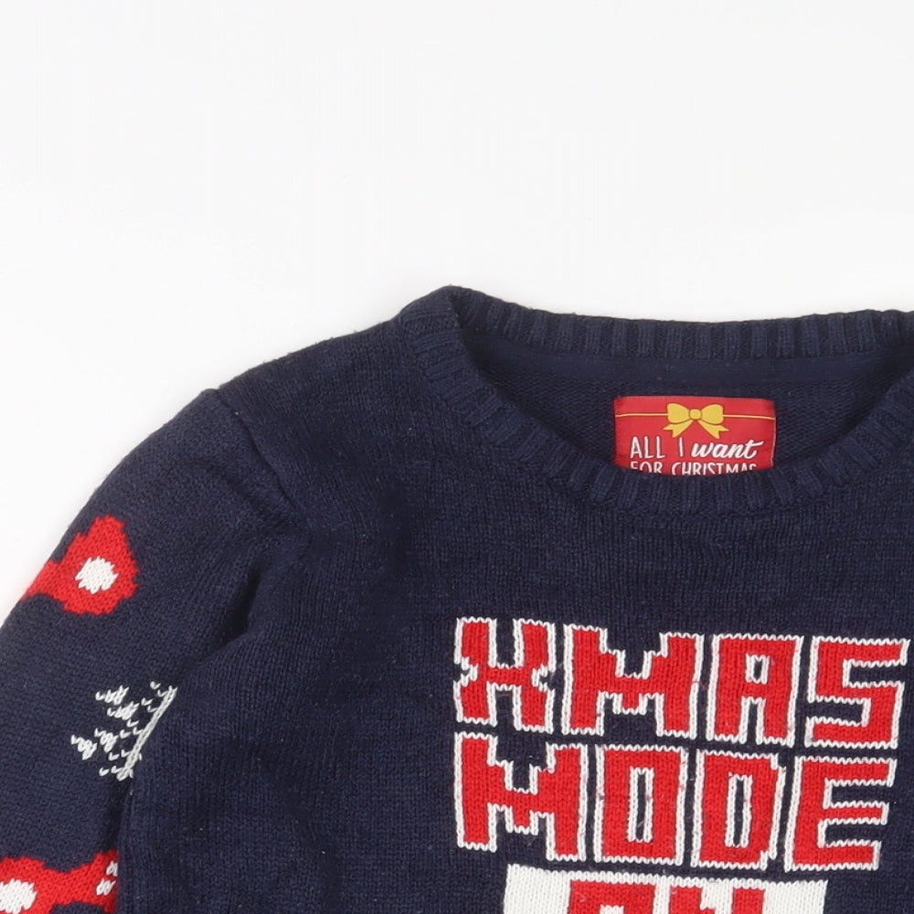 Ridge & Co Boys Blue Crew Neck Acrylic Pullover Jumper Size 8-9 Years Pullover