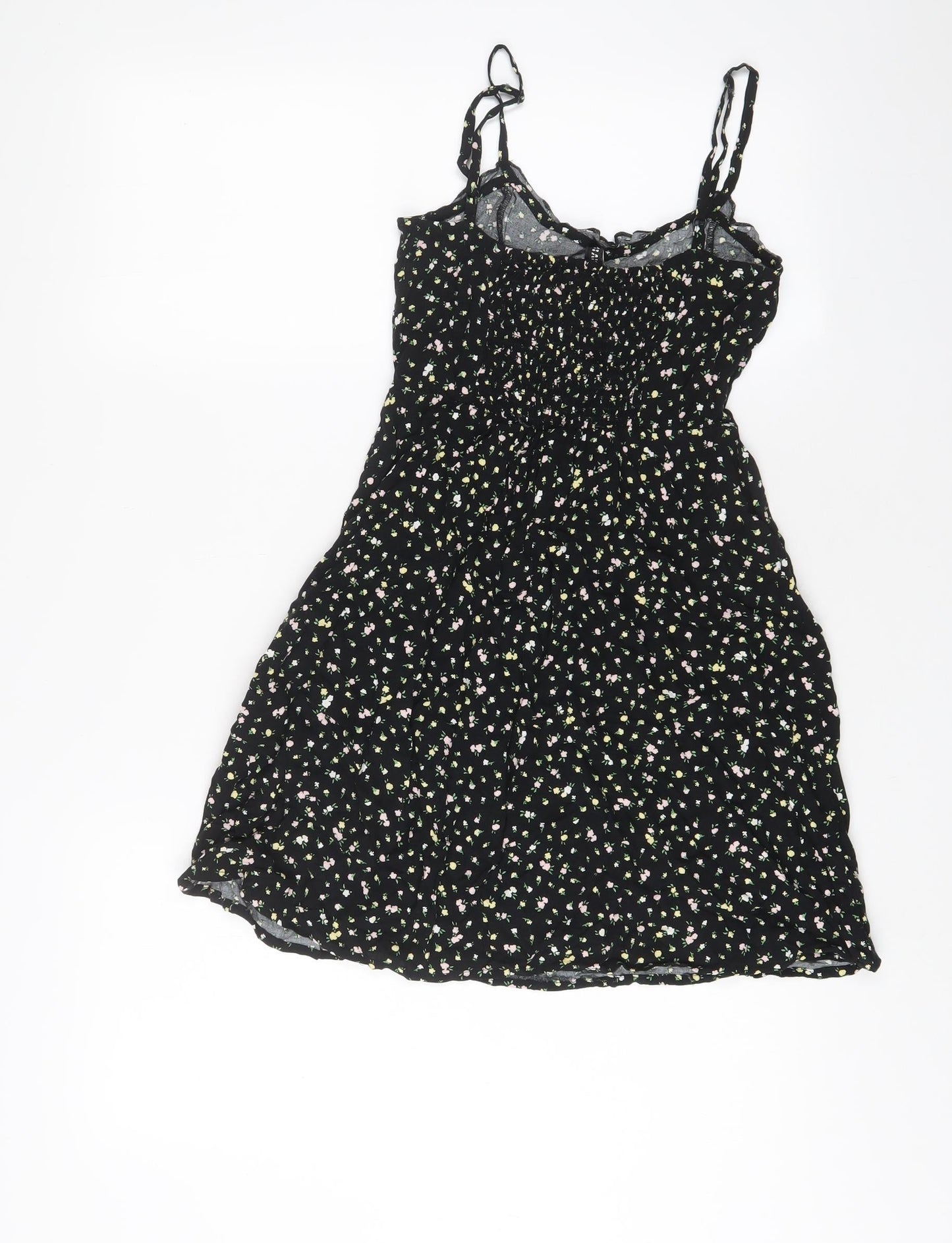 H&M Womens Black Floral Viscose A-Line Size 6 V-Neck Pullover