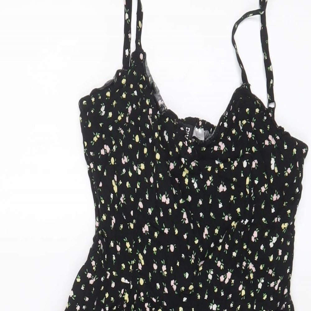 H&M Womens Black Floral Viscose A-Line Size 6 V-Neck Pullover