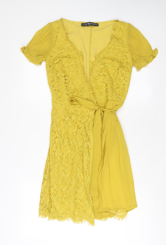 Little Miss Womens Yellow Polyester A-Line Size 6 V-Neck Tie