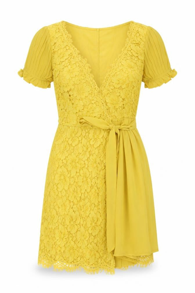 Little Miss Womens Yellow Polyester A-Line Size 6 V-Neck Tie
