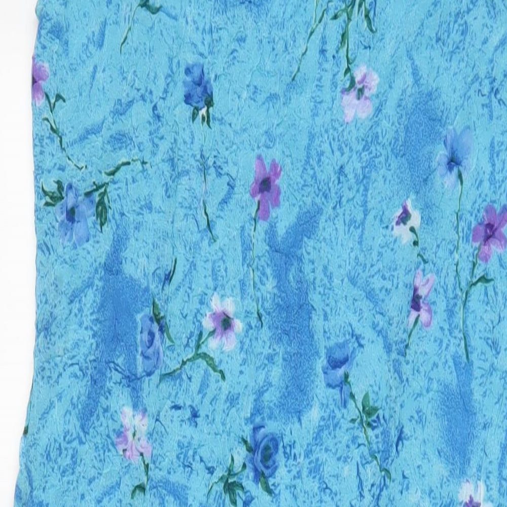 Adini Womens Blue Floral Polyester A-Line Size S Square Neck Pullover