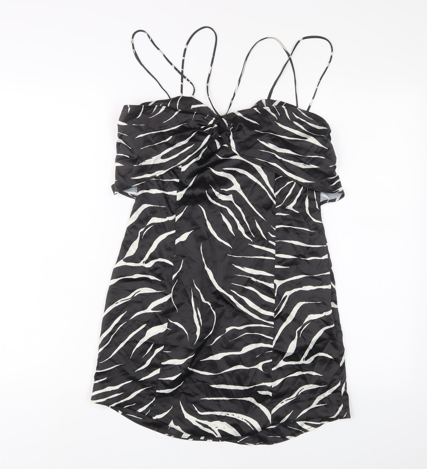 Zara Womens Black Animal Print Polyester A-Line Size L V-Neck Pullover