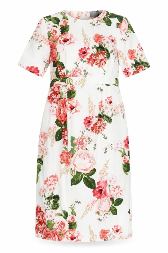 ASOS Womens White Floral Polyester Sheath Size 8 Crew Neck Zip