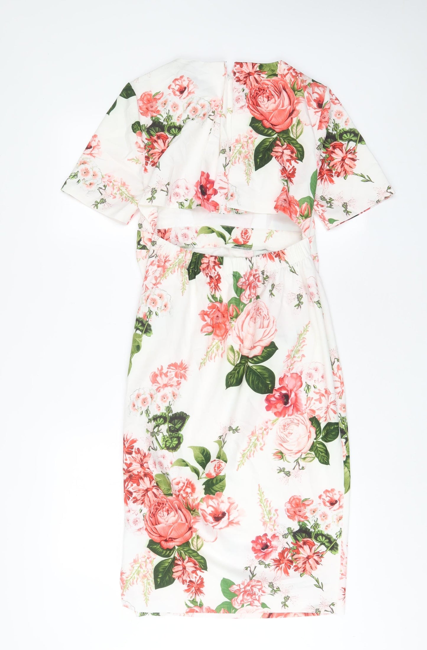 ASOS Womens White Floral Polyester Sheath Size 8 Crew Neck Zip