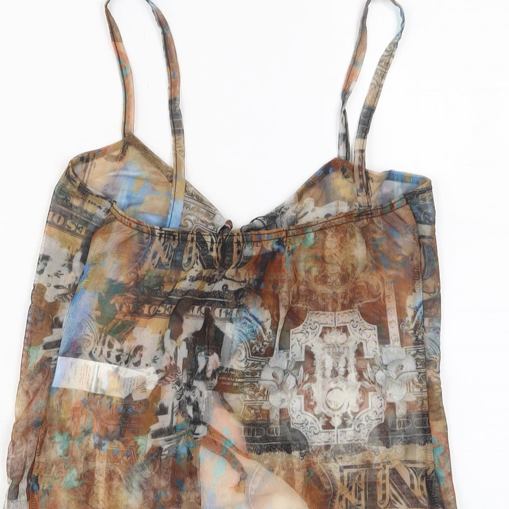 PRETTYLITTLETHING Womens Gold Geometric Polyester Cropped Tank Size 10 V-Neck