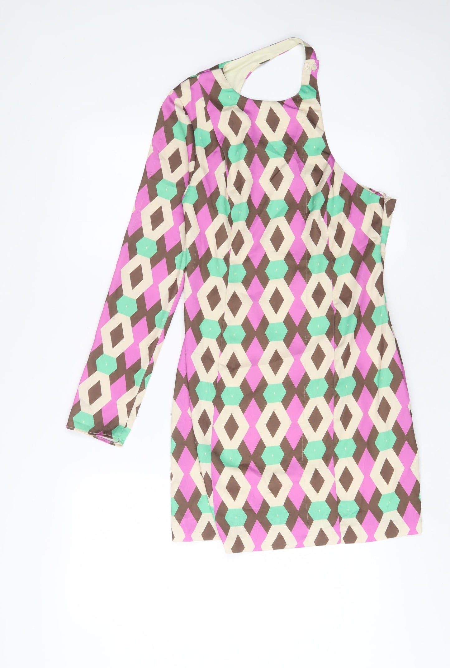 Zara Womens Multicoloured Geometric Polyester A-Line Size S Halter Zip