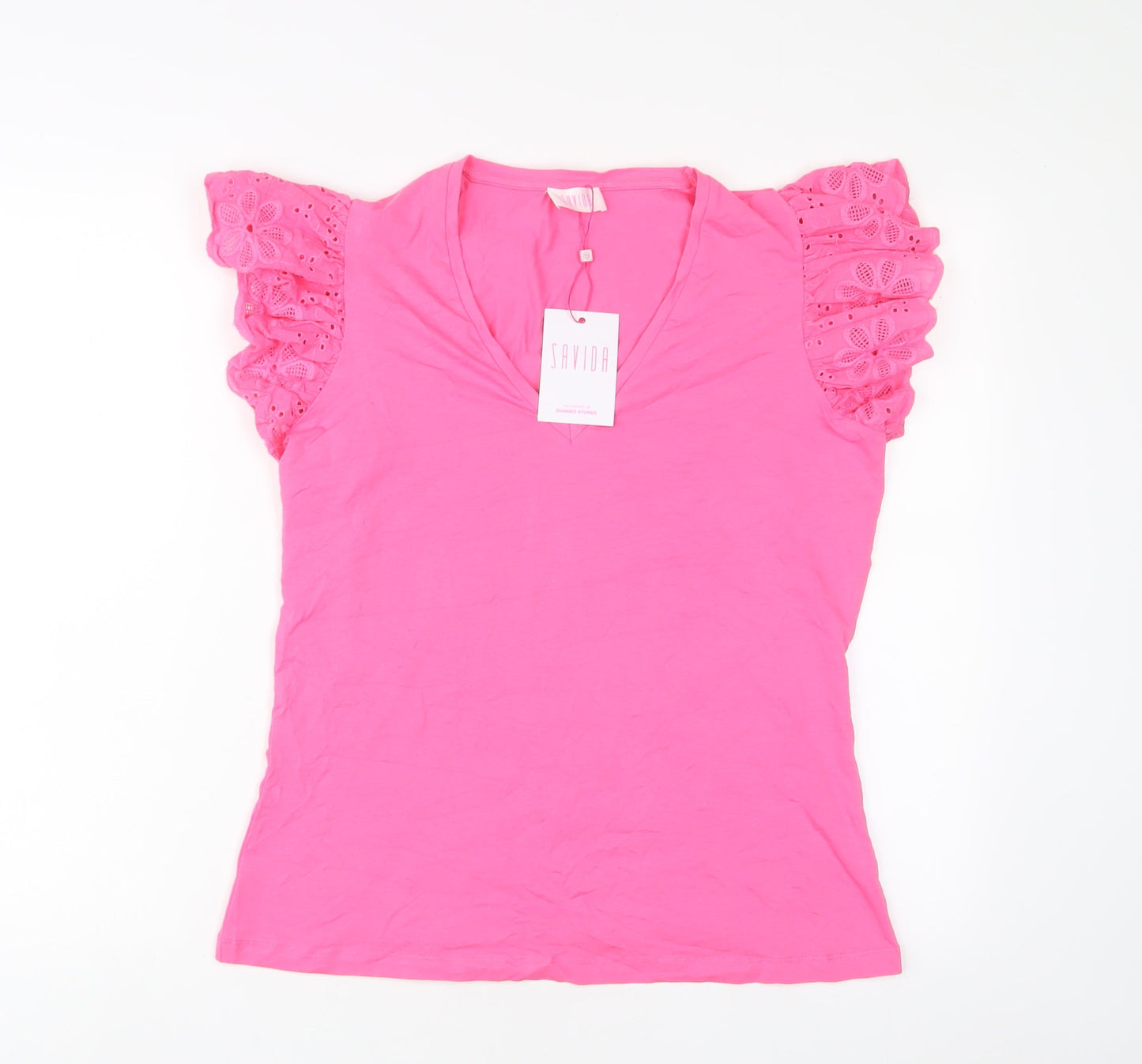 Savida Womens Pink Polyester Basic T-Shirt Size L Crew Neck - Crochet