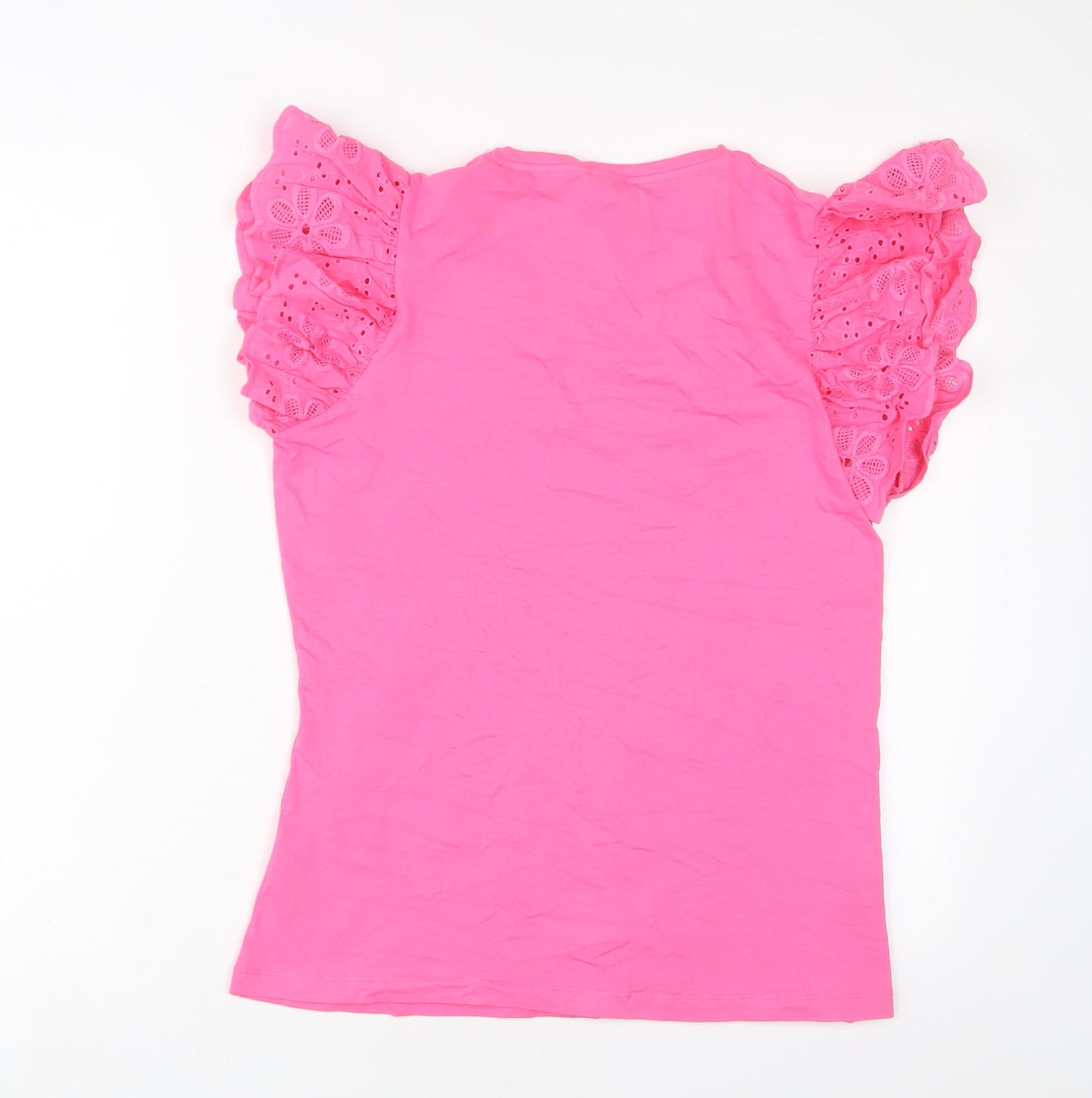 Savida Womens Pink Polyester Basic T-Shirt Size L Crew Neck - Crochet