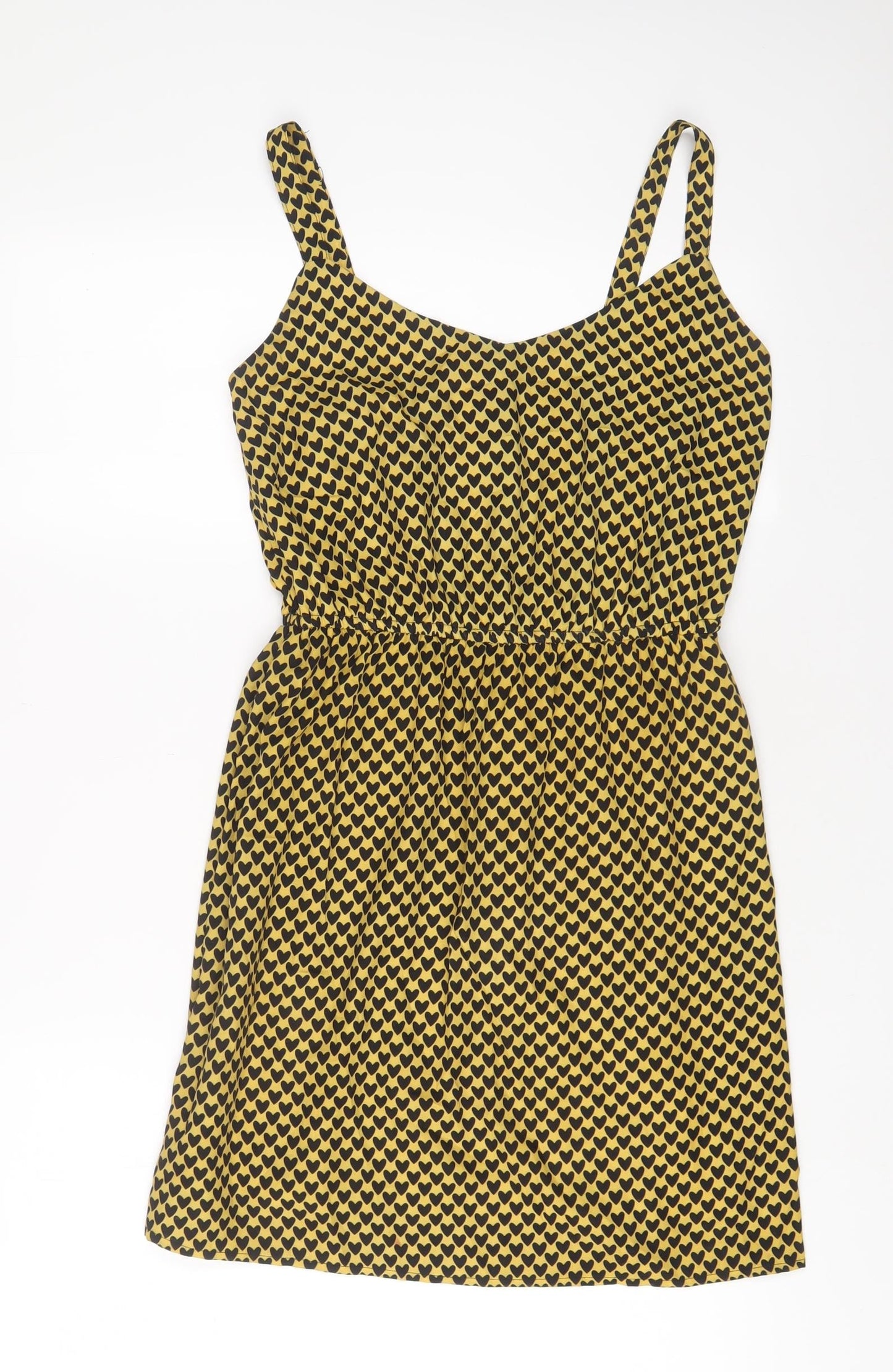 BeBop Womens Yellow Geometric Polyester A-Line Size S V-Neck Pullover - Heart Print
