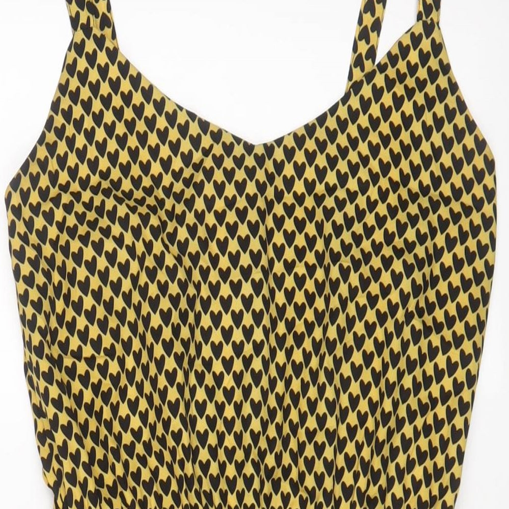 BeBop Womens Yellow Geometric Polyester A-Line Size S V-Neck Pullover - Heart Print