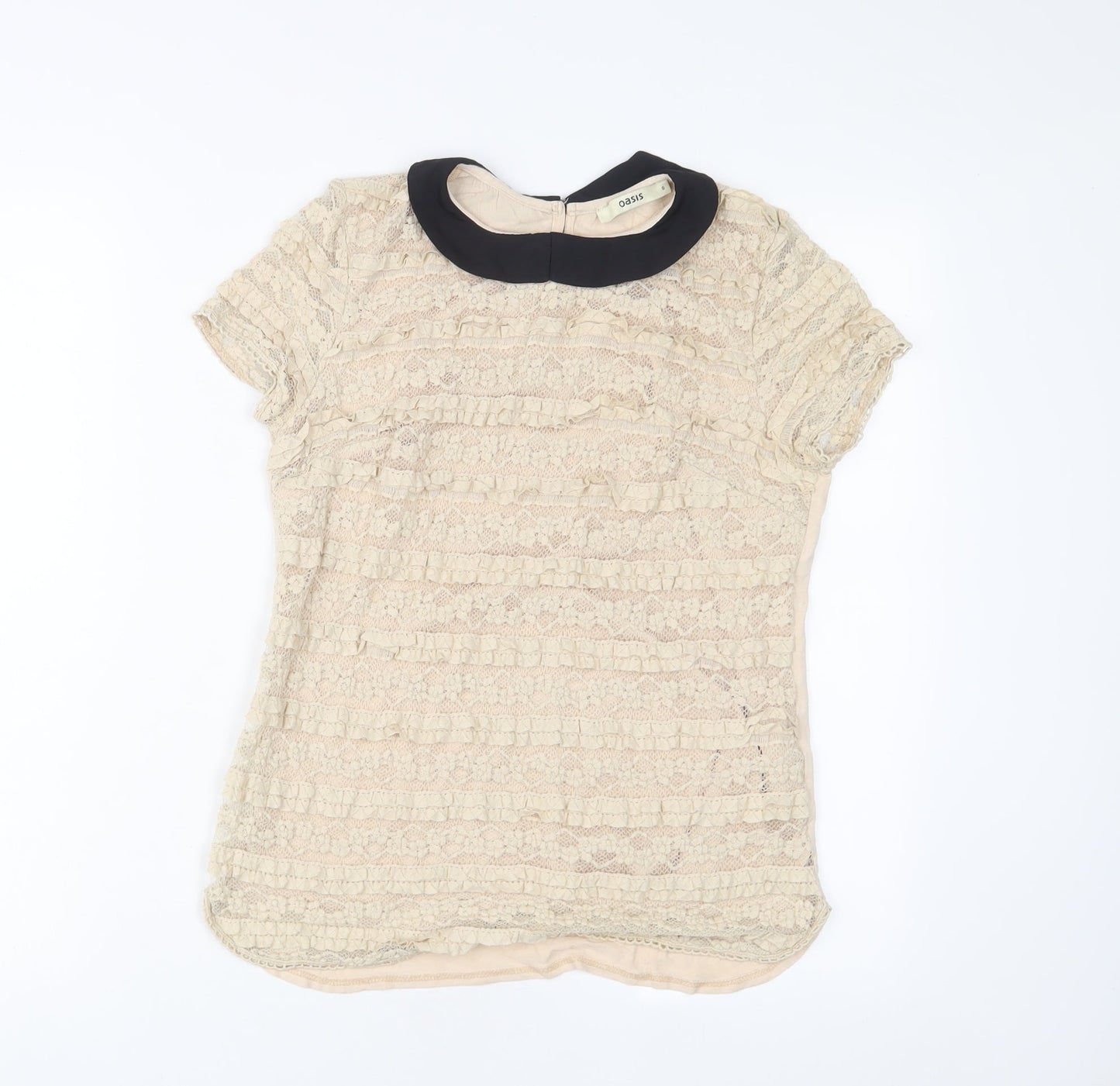 Oasis Womens Beige Viscose Basic T-Shirt Size S Collared