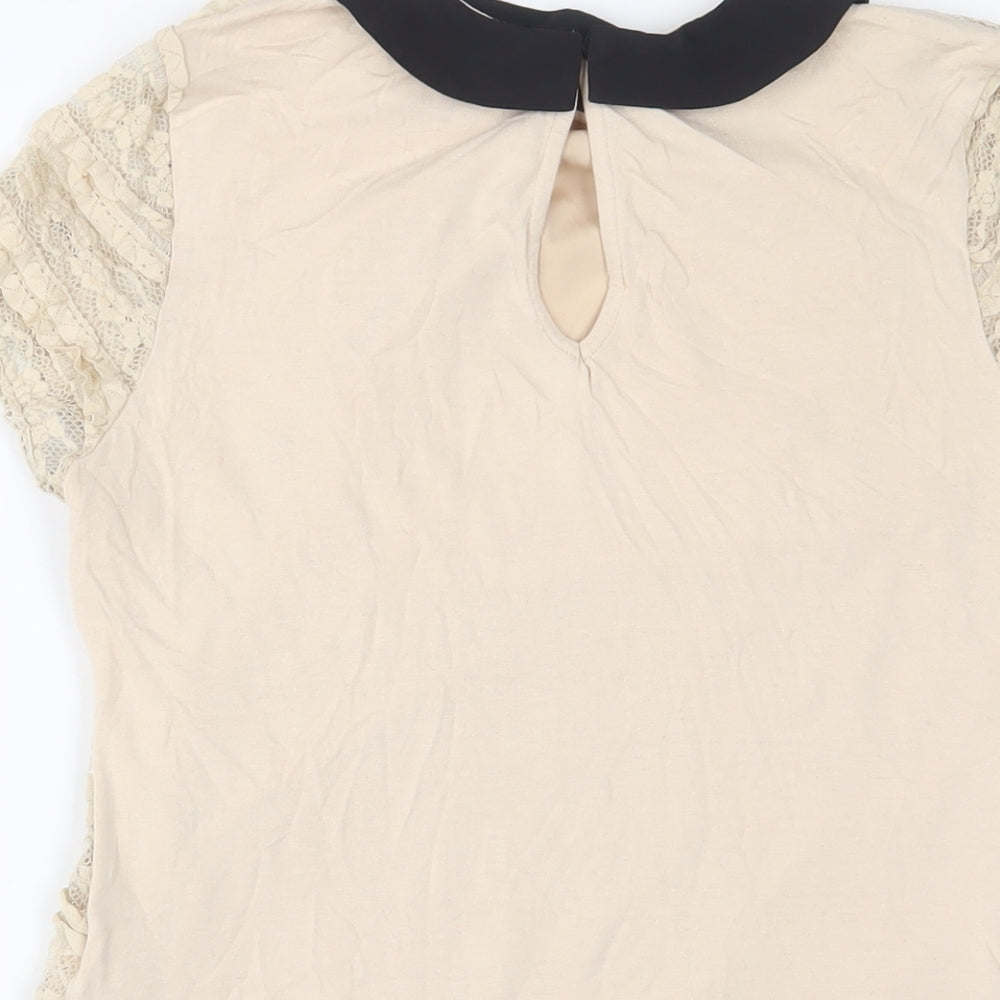 Oasis Womens Beige Viscose Basic T-Shirt Size S Collared