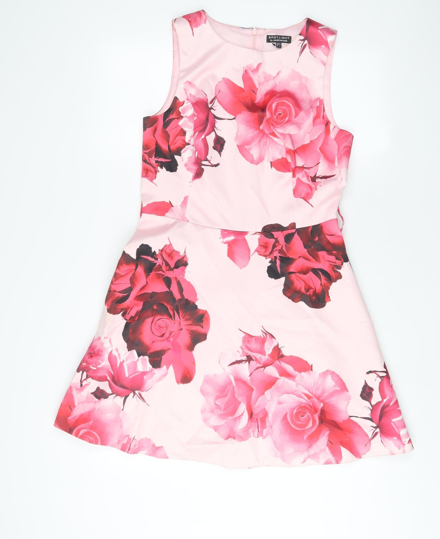 Warehouse Womens Pink Floral Polyester Fit & Flare Size 12 Boat Neck Zip