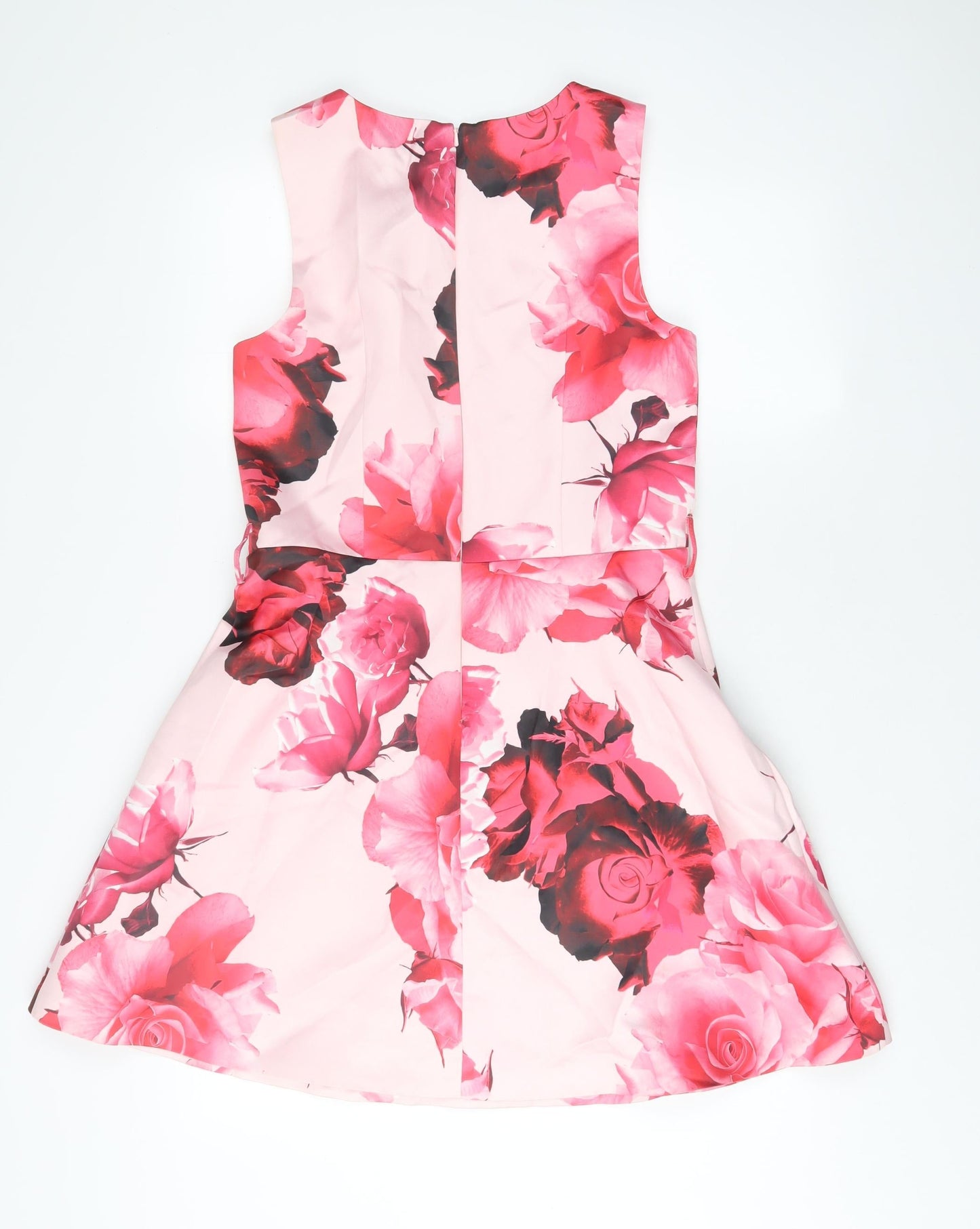 Warehouse Womens Pink Floral Polyester Fit & Flare Size 12 Boat Neck Zip