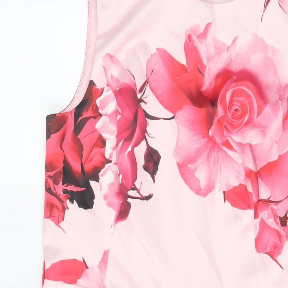 Warehouse Womens Pink Floral Polyester Fit & Flare Size 12 Boat Neck Zip