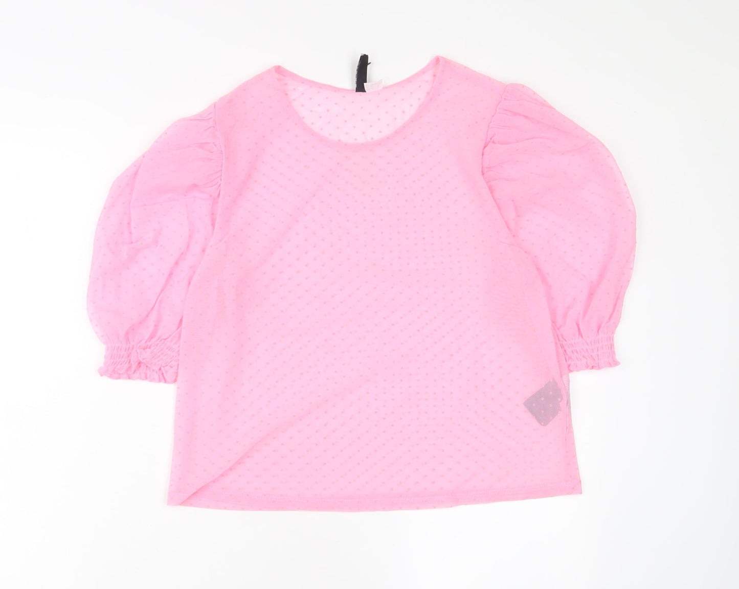 H&M Womens Pink Polka Dot Polyester Basic T-Shirt Size M Crew Neck - Embroidered