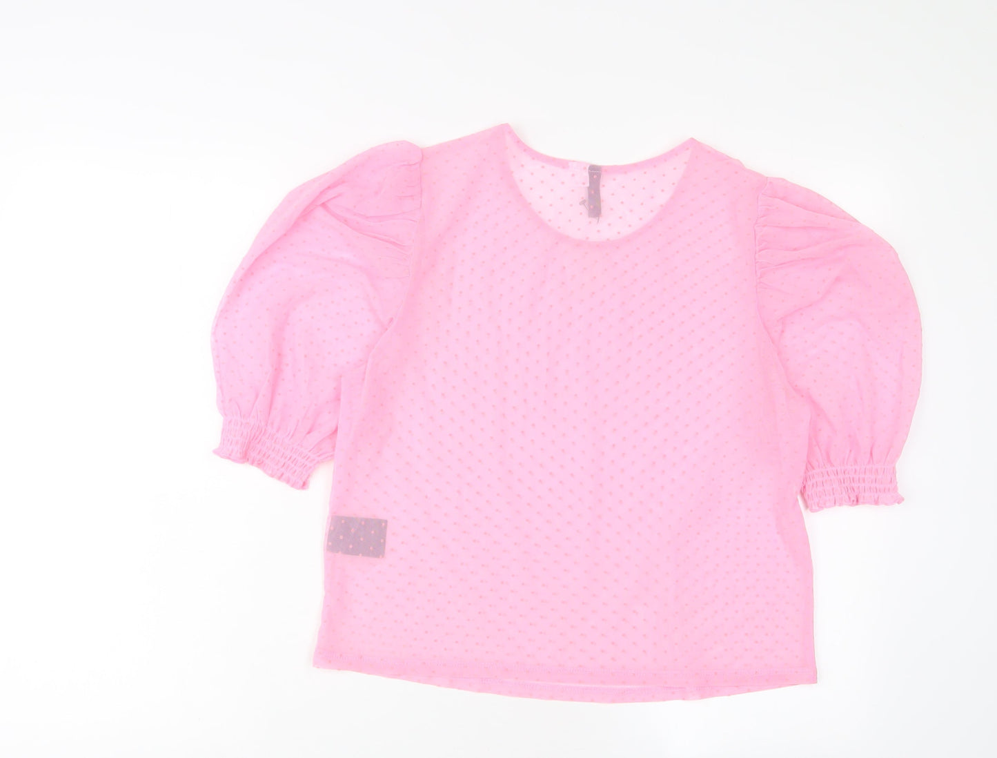 H&M Womens Pink Polka Dot Polyester Basic T-Shirt Size M Crew Neck - Embroidered