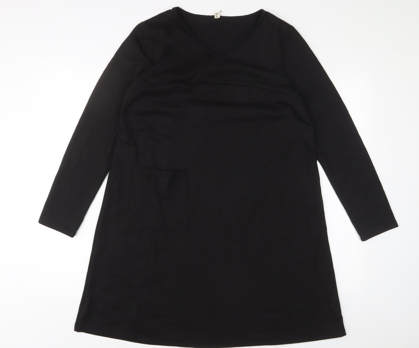Anself Womens Black Polyester A-Line Size M V-Neck Pullover