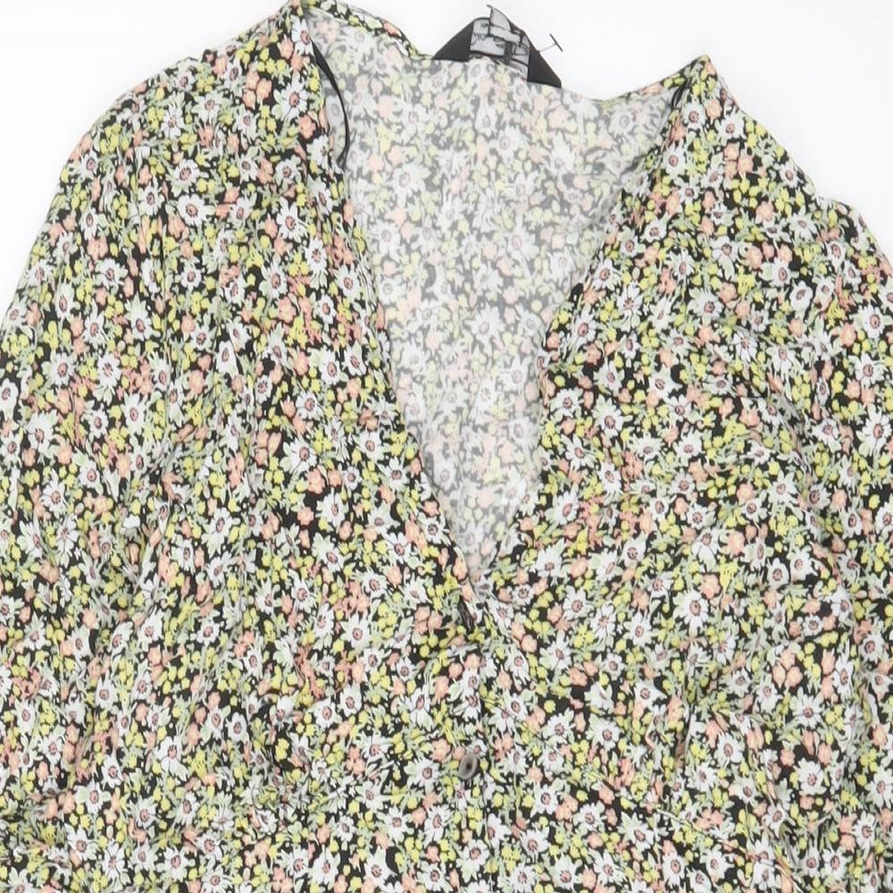 Miss Selfridge Womens Multicoloured Floral Viscose A-Line Size 10 V-Neck Button
