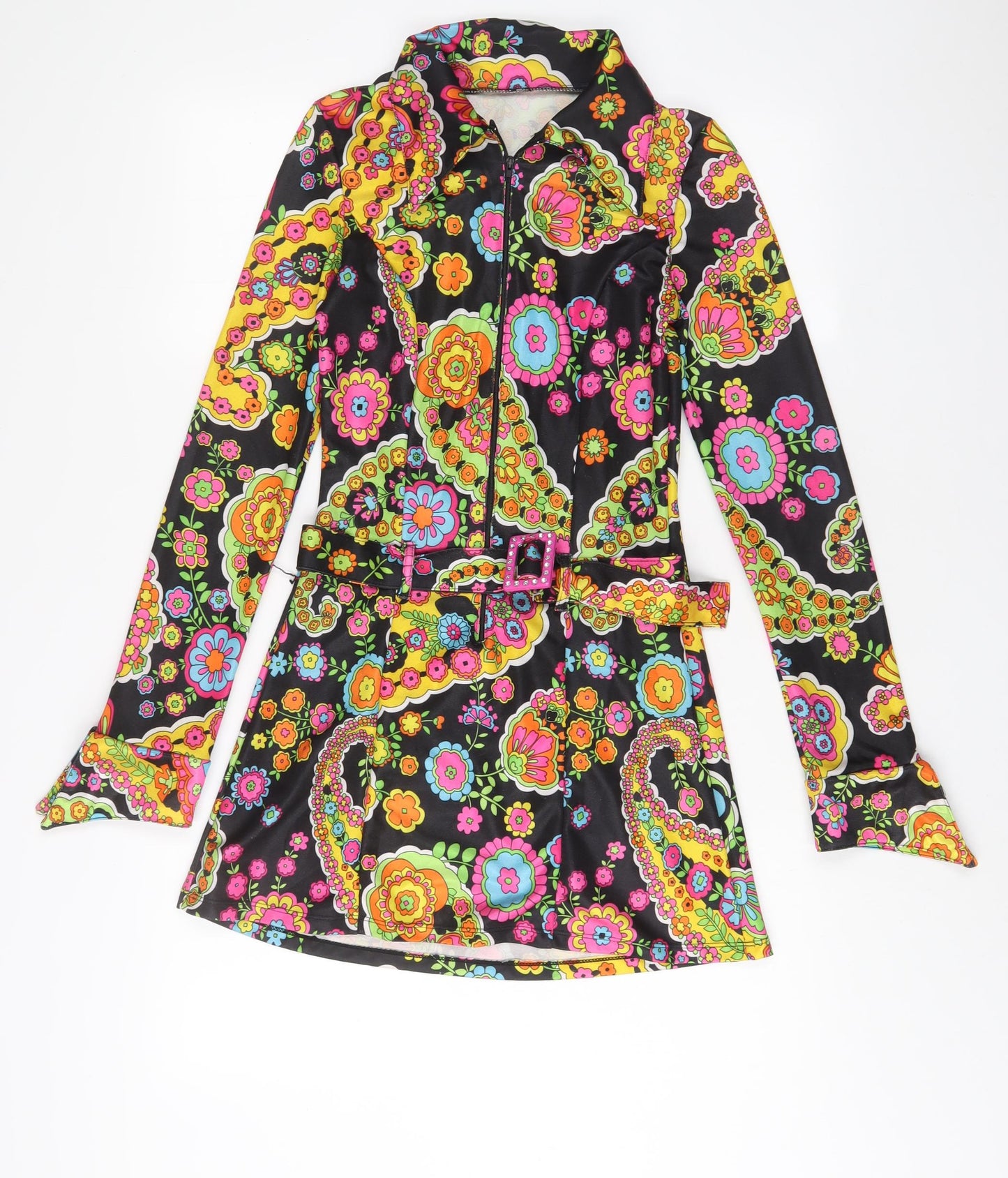 Leg Avenue Womens Multicoloured Geometric Nylon A-Line Size S Collared Zip - Belted