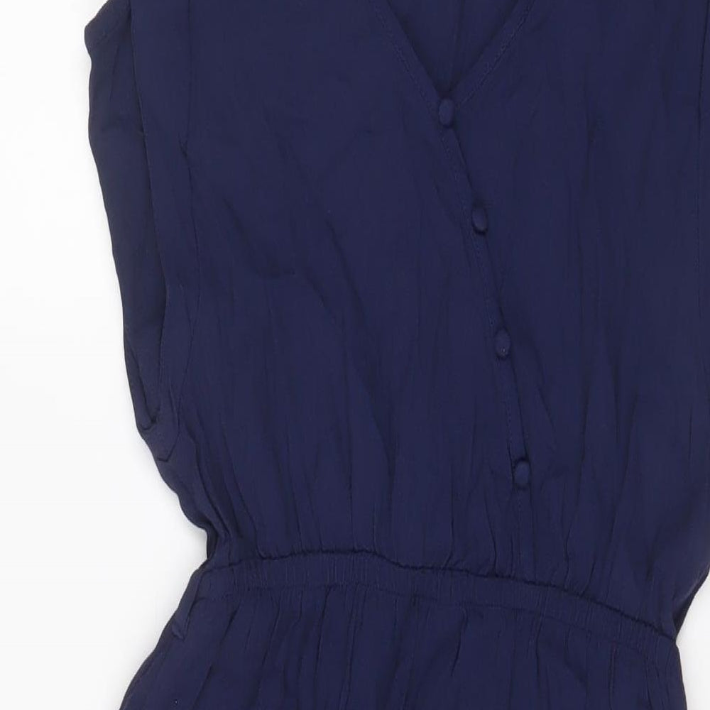 Mango Womens Blue Viscose A-Line Size XS Boat Neck Button
