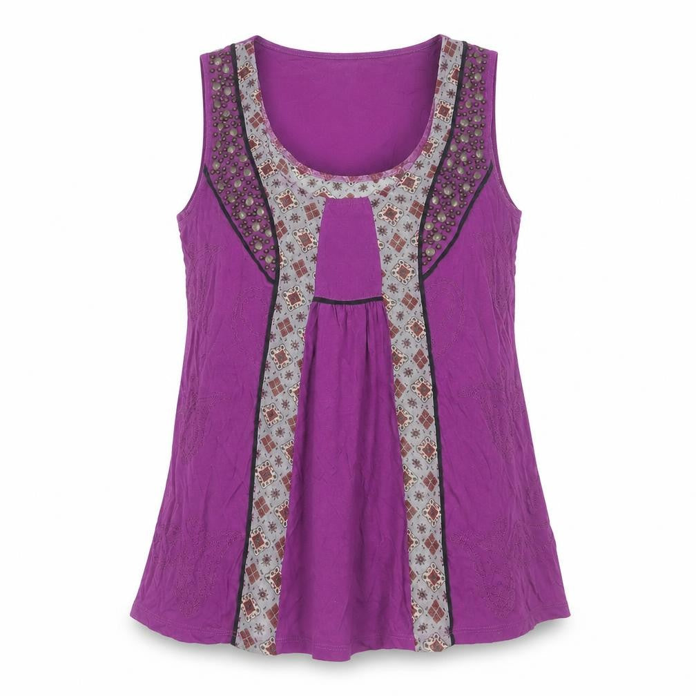 NEXT Womens Purple Geometric Polyester Basic Tank Size 12 Scoop Neck - Beaded