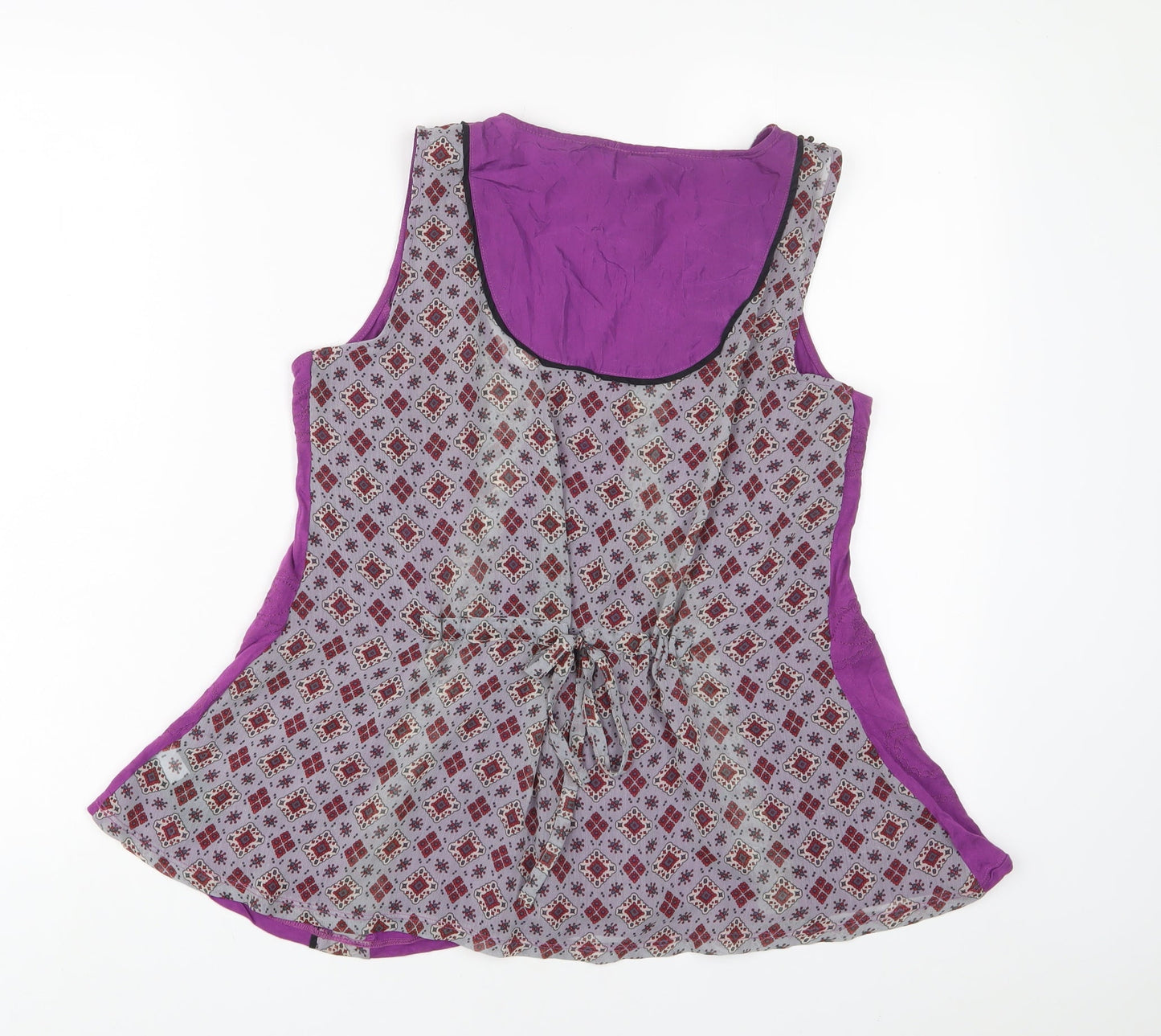 NEXT Womens Purple Geometric Polyester Basic Tank Size 12 Scoop Neck - Beaded