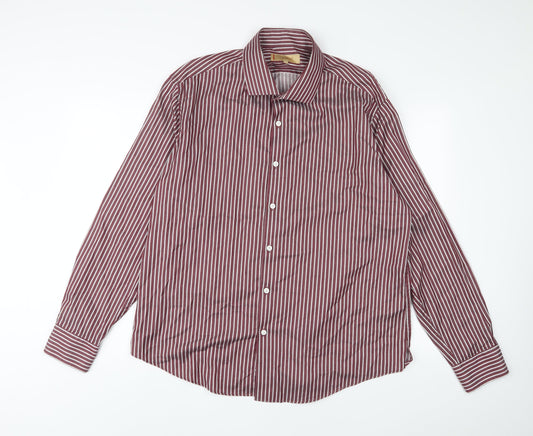 Marks and Spencer Mens Purple Striped Cotton Button-Up Size 2XL Collared Button